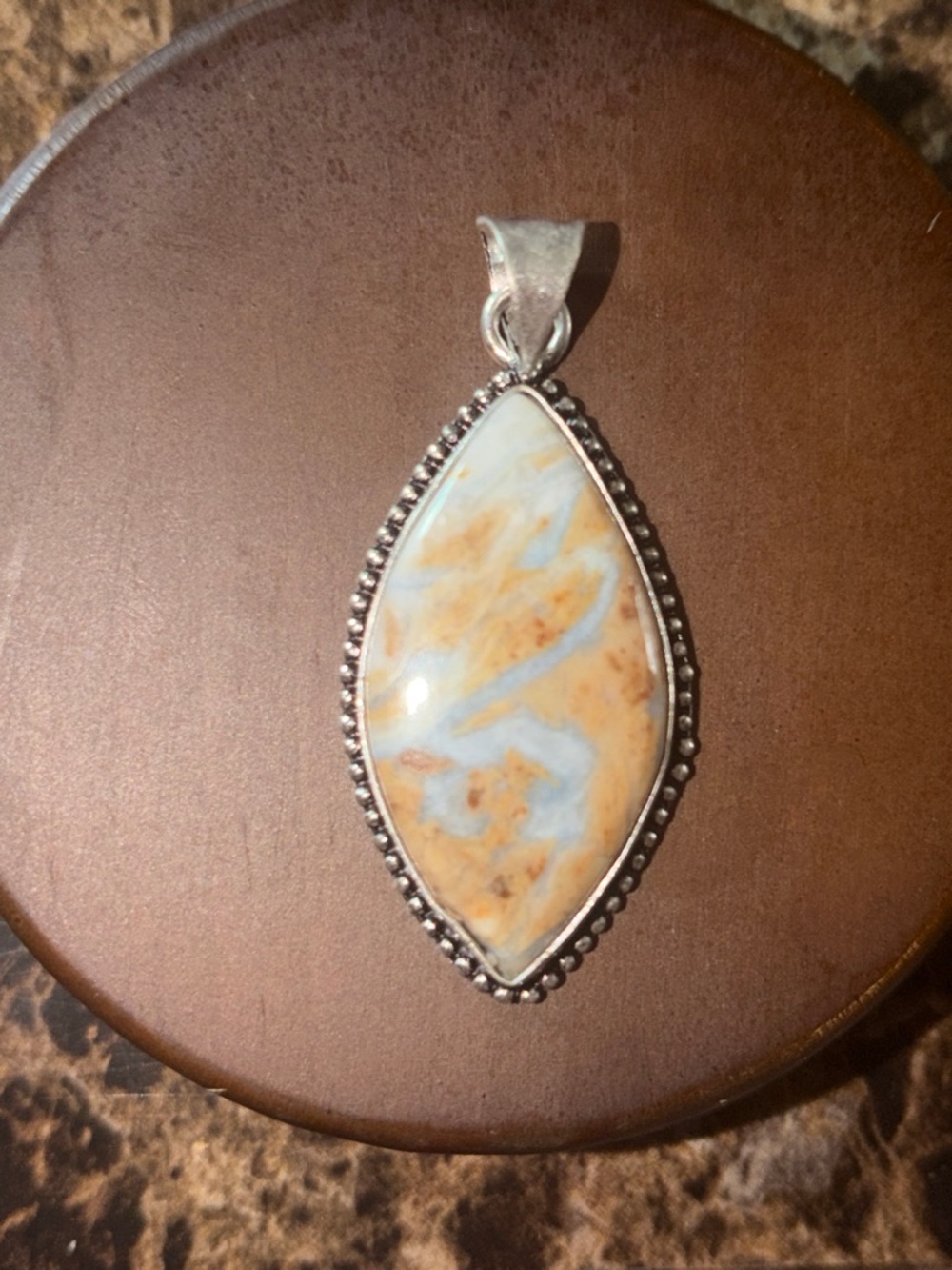Sterling Silver Marquise Opal Pendant in Cream and Light Blue